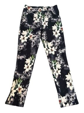 Joseph Ribkoff Pants Women Size 6 Day Lilly Floral Pull On Pants Dark Gray Soft